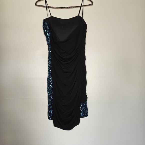 Vtg Y2K 90s Deb Strapless Mini Dress Size L Blue Sequin Bodycon Party HOCO Club - Picture 5 of 11